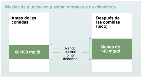 Niveles de glucosa en plasma normales o no diabéticos