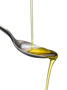 olive oil on a spoon
