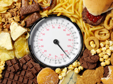 fatty foods around a scale